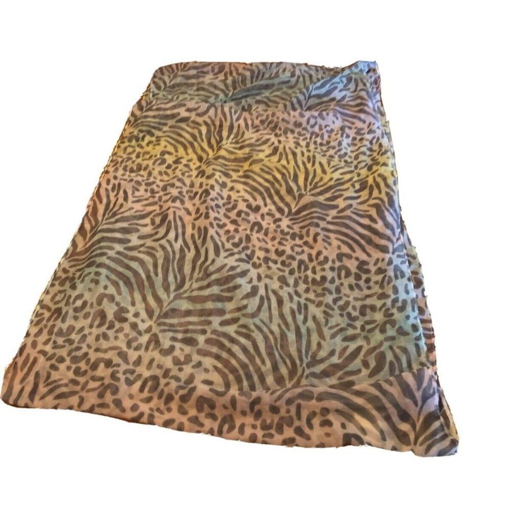 Vintage SCARF Shawl 19x68 Sheer Large Pastel Print Leopard Zebra Print Rectangle - Picture 1 of 4